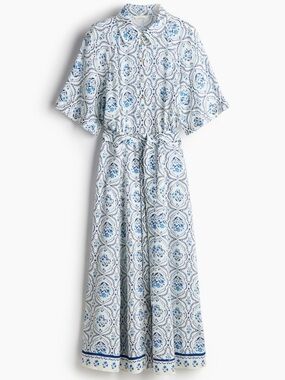 H&M Blue and White Printed Midi Dress